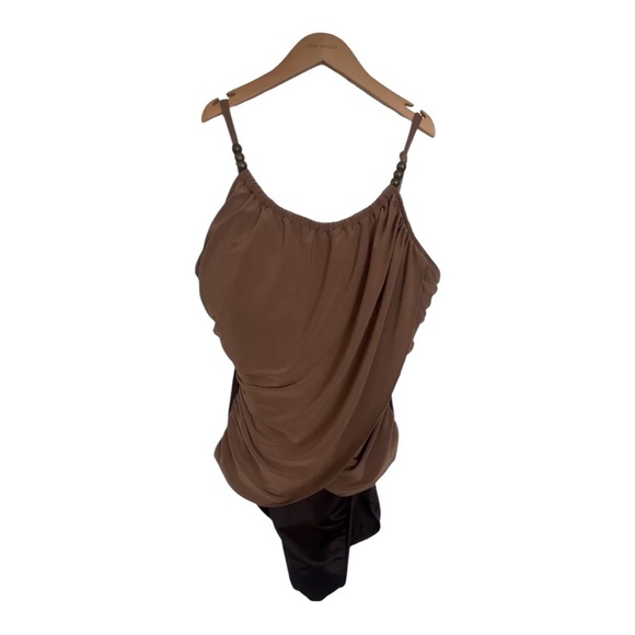 Magic Suit One Piece Tummy Control Swimsuit Tan Brown Ruching Overlay Size M - Picture 1 of 14